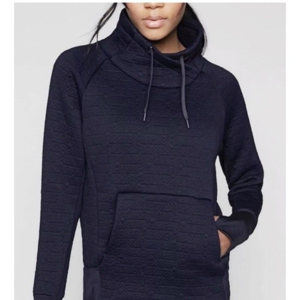 Athleta Sweatshirt Jacquard Elevation Blue Textured Mock Neck Pullover Sz. S